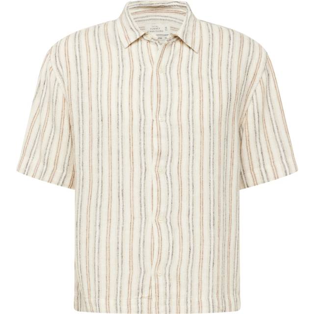 Abercrombie & Fitch – Gräddvit, randig skjorta i linneblandat tyg med korta ärmar-Naturlig