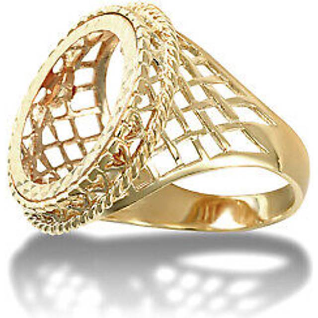 (M) Jewelco London Men's Solid 9ct Yellow Gold Rope Edge Basket Half Sovereign Mount Ring - JRN169-H