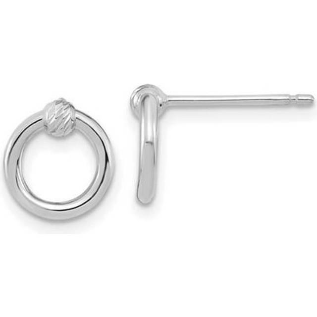 14K White Gold Polished Diamond-Cut Circle Post Earrings