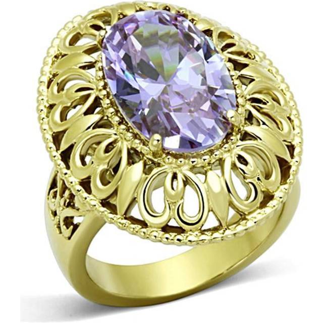 Alamode TK1110-9 Women IP Gold Stainless Steel Ring with AAA Grade CZ in Light Amethyst - Size 9