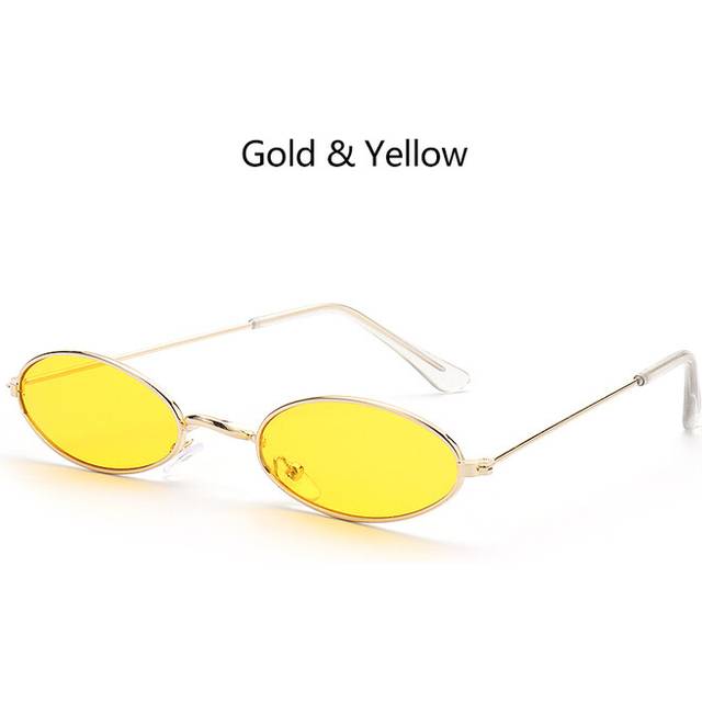 (2 - Gold Yellow, As Shown) New Cat Eye Sunglasses Retro Metal Small Frame Sun Glasses UV400 Protection