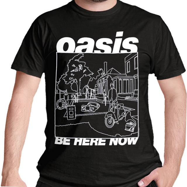 (XL, Black) Oasis Be Here Now Line Drawing T Shirt