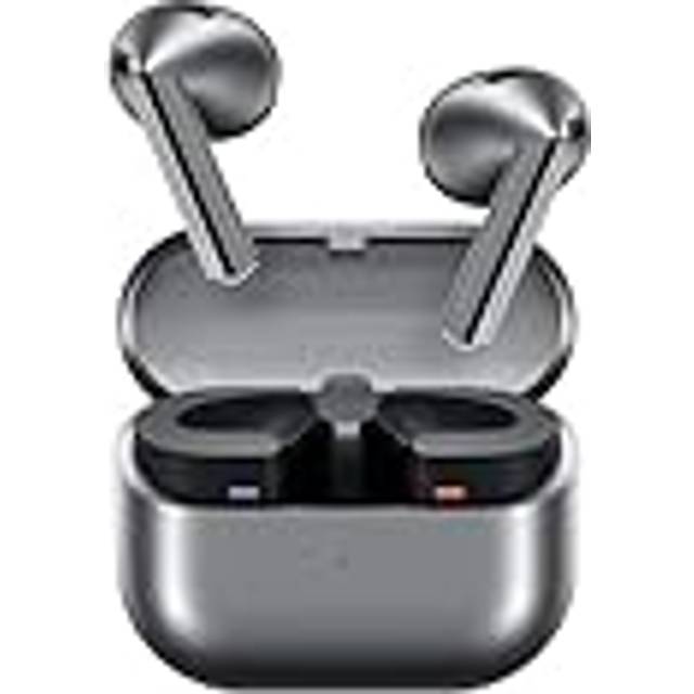 Samsung Galaxy Buds3 trådlösa Bluetooth-hörlurar, aktiv brusreducering (ANC), adaptiv brusreducering, in-ear hörlurar med 360 ljud, silver, inkl. var som helst klart fodral