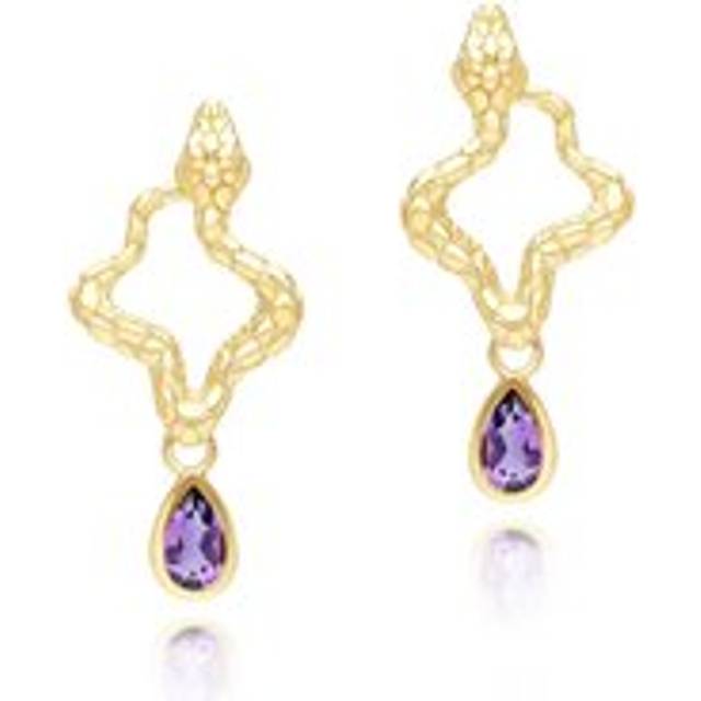 ECFEW™ Amethyst Snake Drop Earrings in Gold Plated Sterling Silver