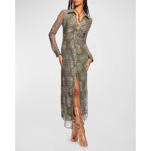 Wyatt Tartan Midi Dress - DARK SAGE TARTAN - Large