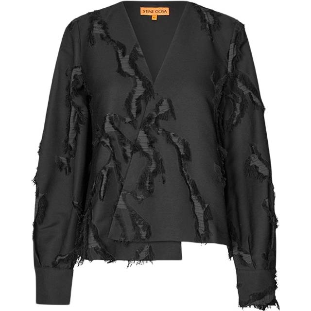 Stine Goya V Neck Long Sleeve Top, 2253 Fil Coupe Twill Dam Toppar Stl. XXS - Från Magasin - Jet Black (XXS)
