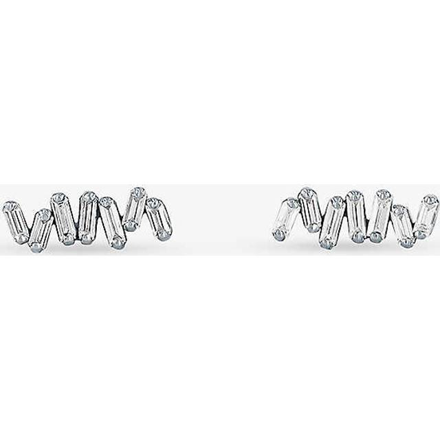 Suzanne Kalan Womens 18k White Gold Diamond Bar 18ct White-gold and Baguette 0.18ct Stud Earrings - 18K White Gold