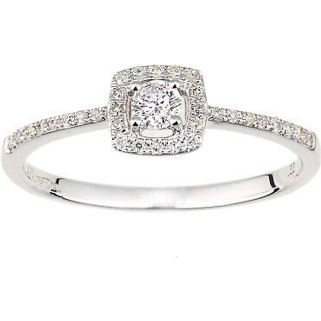 (M) Jewelco London 9ct White Gold Diamond Round Halo Engagement Ring