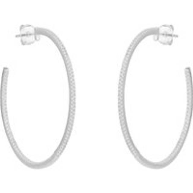 Womens Sterling Silver Large Stud Hoop Earring With Interior Gemstones - Grey - One Size