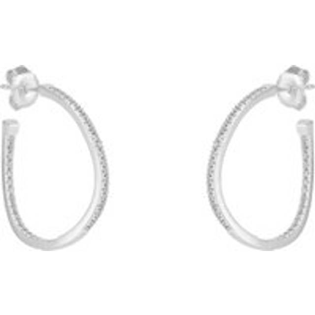 Womens Sterling Silver Large Wavy Stud Hoop Earring With Interior Gemstones - Grey - One Size