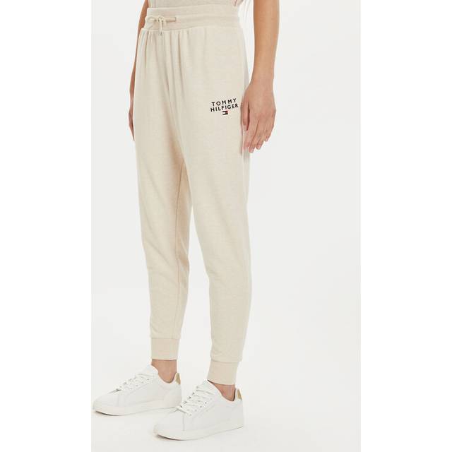 Tommy Hilfiger – Beigemelerade, mysiga mjukisbyxor med logga-Naturlig