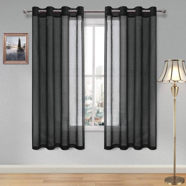 DWCN Sheer Curtains Faux Linen Sheer Voile Window Curtain for Living Room and Funeral/Gothic Wedding Grommet Black Drapes 52 x 63 Inch Long  1 Pair  S