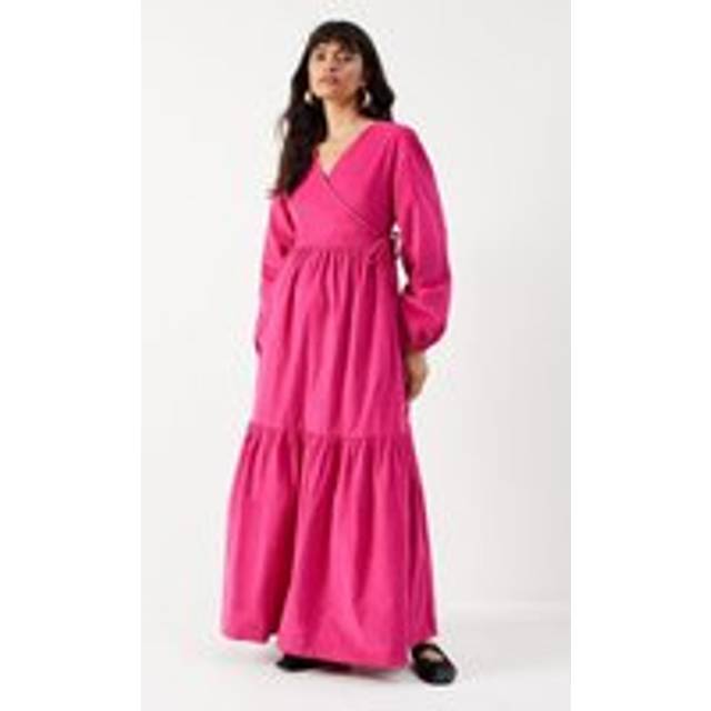 Womens Baby Cord Wrap Midi Smock Dress - Pink - 8