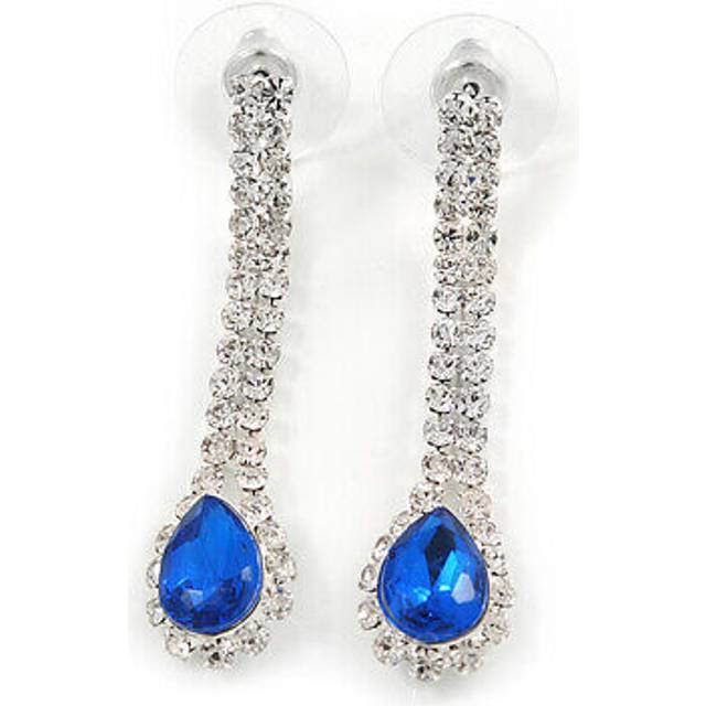 Bridal/ prom/ wedding clear/ sapphire blue crystal teardrop earrings in silver