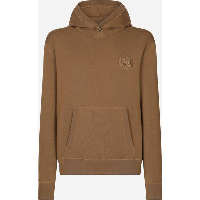 Dolce & Gabbana Wool And Silk Hoodie With Dg Patch - Man Sweatshirts Beige 46
