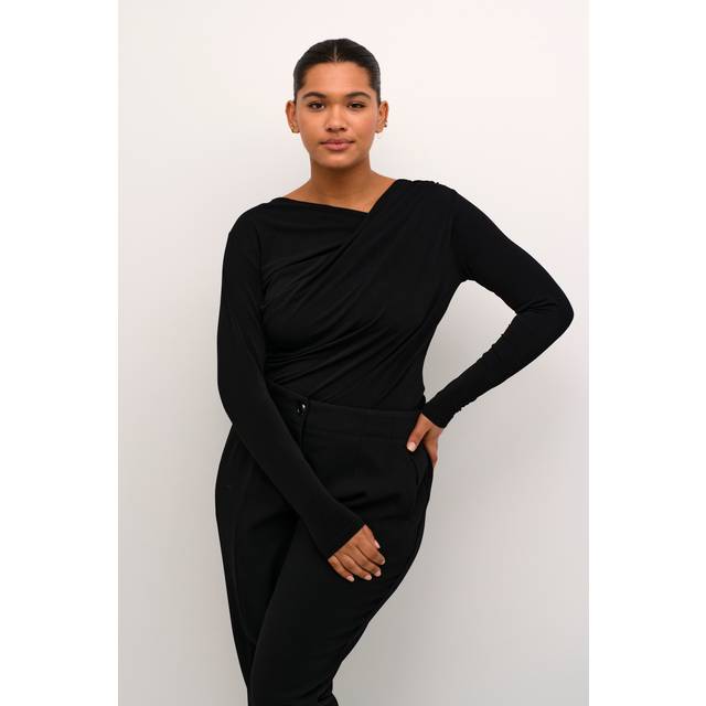Kaffe Curve Kcaidi Jersey Blouse Dam Långärmade Blusar Stl. S - Från Magasin - Black Deep (S)