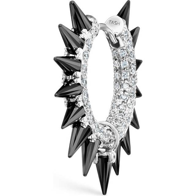 Maria Tash White Gold Black Moissanite Mohawk and Diamond Pavé Hoop Earring - 9.5mm