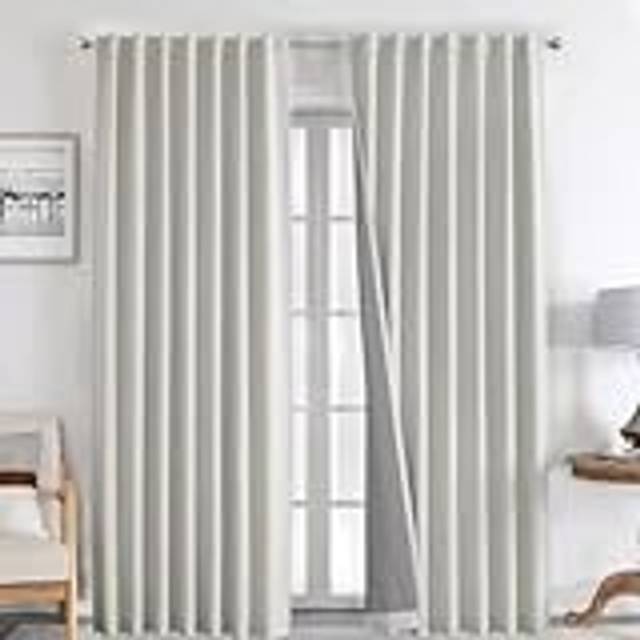 Joydeco 100% Greyish White Blackout Curtains 108 inches Long Linen Curtains 2 Panels Set Burg for Bedroom Living Room Blackout Darkening Thermal Insul