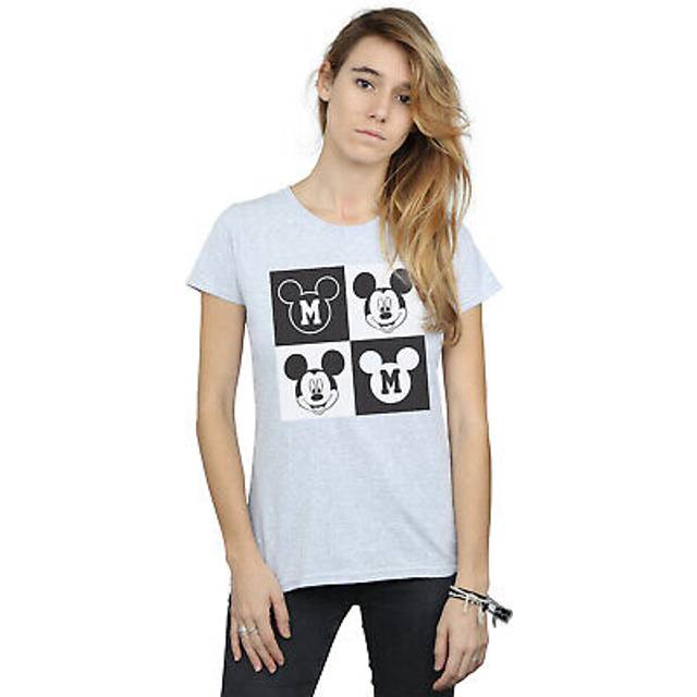 Mickey Mouse Smiling Squares Cotton T-Shirt - Grey - L
