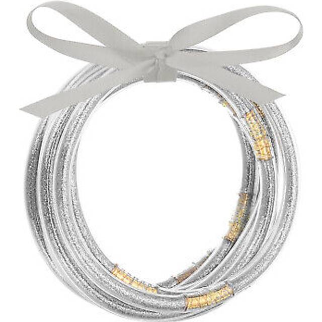 Glitter bangles bracelets 9pcs silicone bracelets , silver
