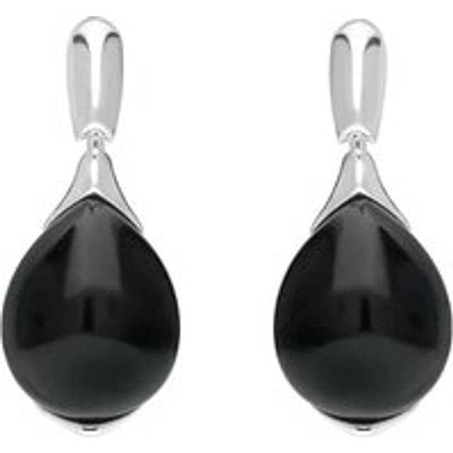 Sterling Silver Whitby Jet Hinge Top Pear Drop Earrings