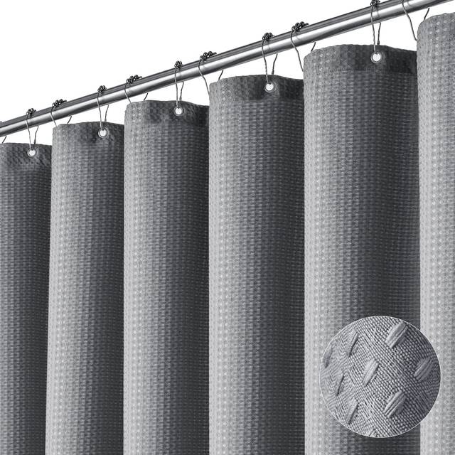 Dynamene Stall Fabric Shower Curtain - 48 inch Wide Waffle Weave Weighted Thick Cloth Shower Curtain for Bathroom  Neutral Heavy Duty Hotel Spa Luxury