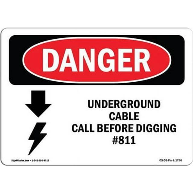 SignMission OS-DS-A-1218-L-1796 12 x 18 in. OSHA Danger Sign - Underground Cable Call Before Digging No.811