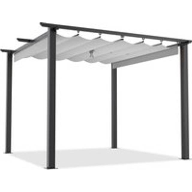 3Mx3M Outdoor Retractable Pergola with Canopy Patio Metal Shelter for Garden Lawn Grey