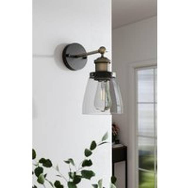 14cm W x 16cm H Industrial 1-Light Armed Sconce with Clear Glass Shade - Black - One Size