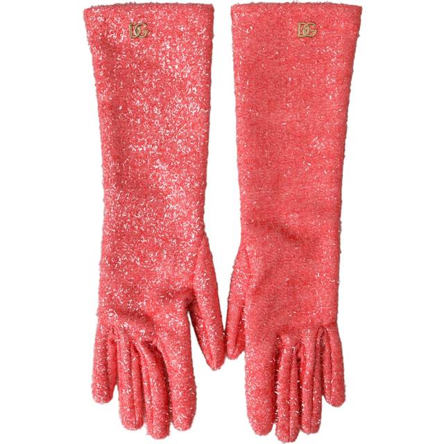 Pink Lurex Fantasia Mid Arm Length Gloves - 7.5|S
