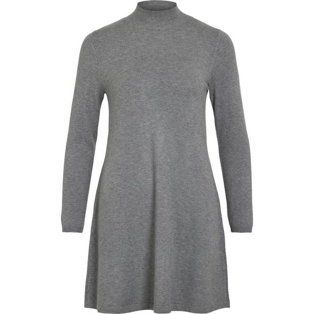 Vila - Klänning viComfy A-line Rollneck Knit Dress - Grå
