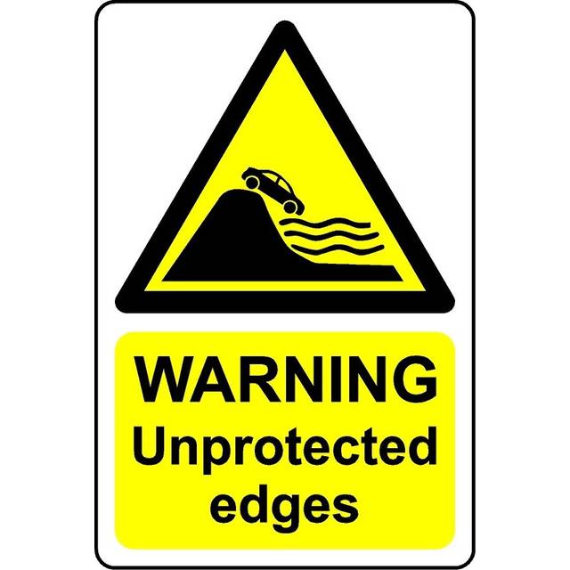 Warning unprotected edges safety sign - 1mm Plastic sign - 300mm x 200mm