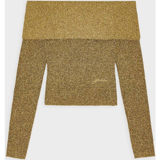 Ganni, Round-neck Knitwear, female, Yellow, L, Metallic Knitwear