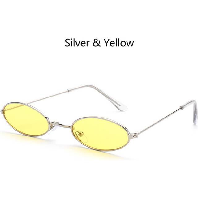 (2 - Silver Yellow, As Shown) New Cat Eye Sunglasses Retro Metal Small Frame Sun Glasses UV400 Protection