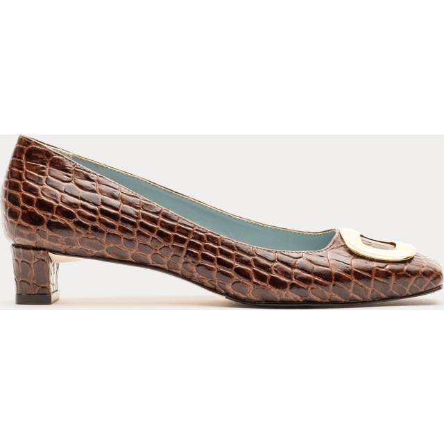 Mary Mini Block Heel Croc Embossed - Brown - 7.5