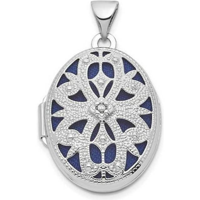 Finest Gold Sterling Silver Rhodium-Plated Filigree Diamond 21 mm Oval Locket Pendant