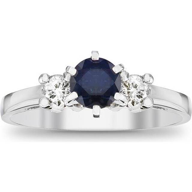 0.83 CTTW Sapphire & Diamond Engagement Ring, 14K Gold - Size 4