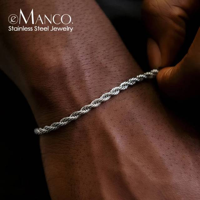 (Silver Color, YS44659  2MM 18CM) Twisted Rope Chian Bracelet for Woman Man Hip Hop Punk Stainless Steel