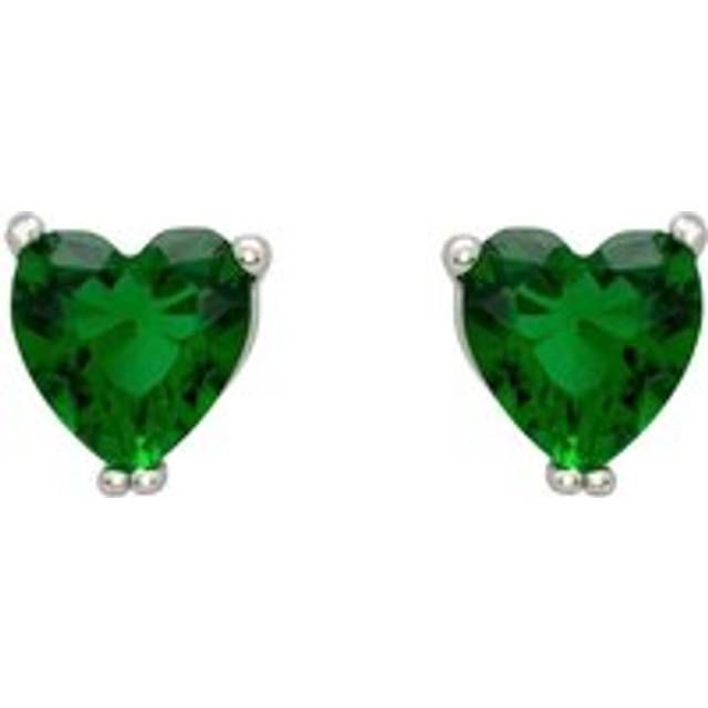 Asscher Cut Heart Stud Earrings Silver Emerald - Green - One Size