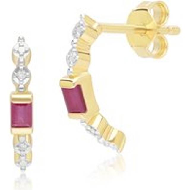 Classic Baguette Ruby & Diamond Half Eternity Hoop Earrings in 9ct Yellow Gold