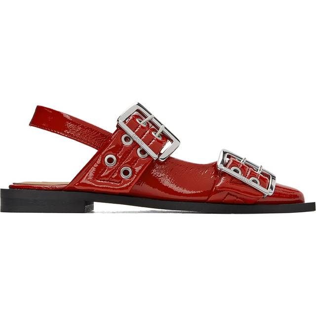 GANNI Red Feminine Buckle Ballerina Flats - 474 Racing Red - IT 36