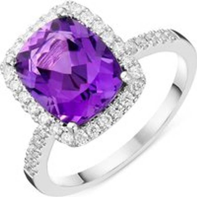 18ct White Gold 2.73ct Amethyst Diamond Cushion Cut Ring