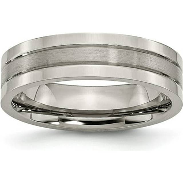 Titanium Brushed & Polished 6 mm Grooved Band - Size 8.5