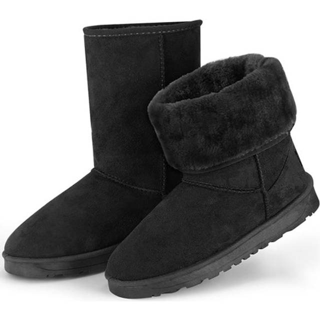 Fresh Fab Finds FFF-Black-10-GPCT449 Women Waterproof Faux Suede Mid-Calf Fur Warm Lining Snow Boots, Black - Size 10