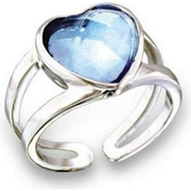 Rhodium Brass Ring with Top Grade Crystal, Sea Blue - Size 8