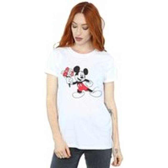Mickey Mouse Flowers Cotton Boyfriend T-Shirt - White - L