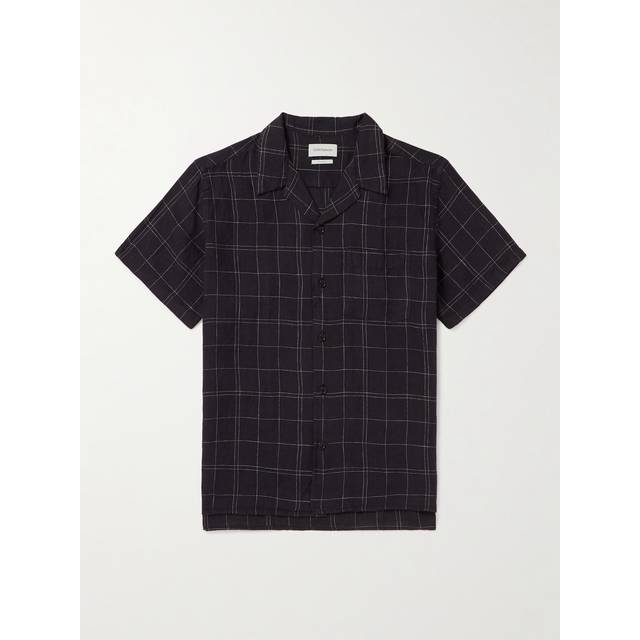 Oliver Spencer - Camp-Collar Checked Cotton and Linen-Blend Shirt - Men - Black - S