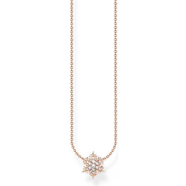 THOMAS SABO Rose Gold Plated White Zirconia Snowflake Necklace For Women - gold/pink/silver/white
