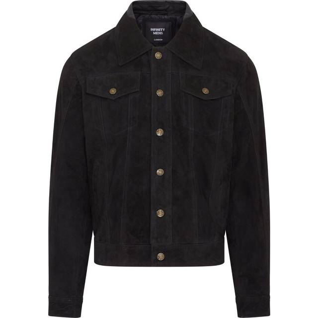 Infinity Leather Mens Trucker Goat Suede Western Jeans Jacket - Yangon - Black - Size Large