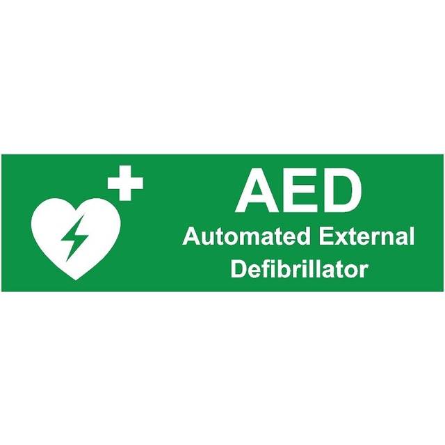AED automated external defibrillator safety sign (L) - 1mm Plastic sign - 300mm x 100mm